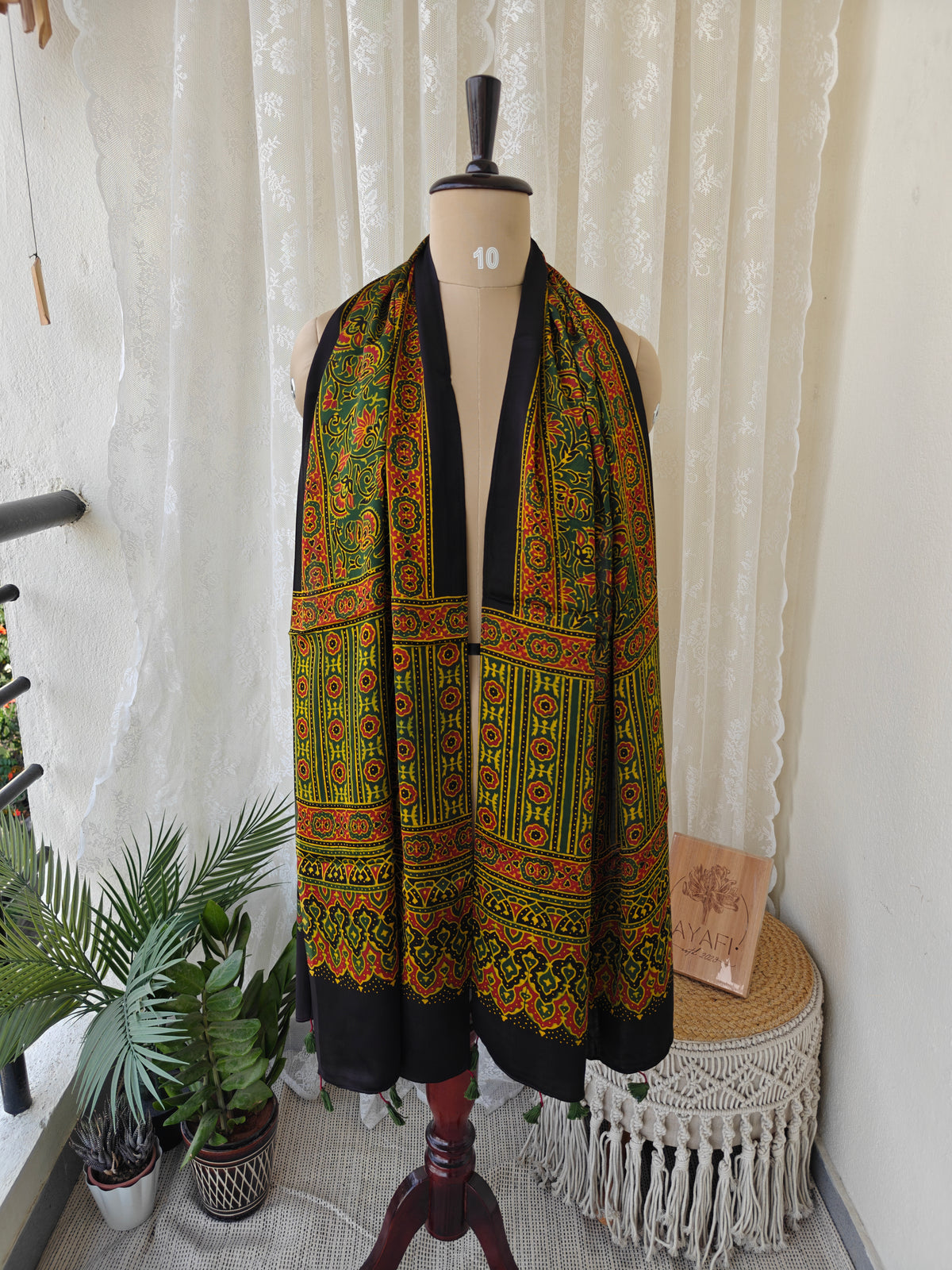 Green Handblock Printed Modal Ajrakh Stole
