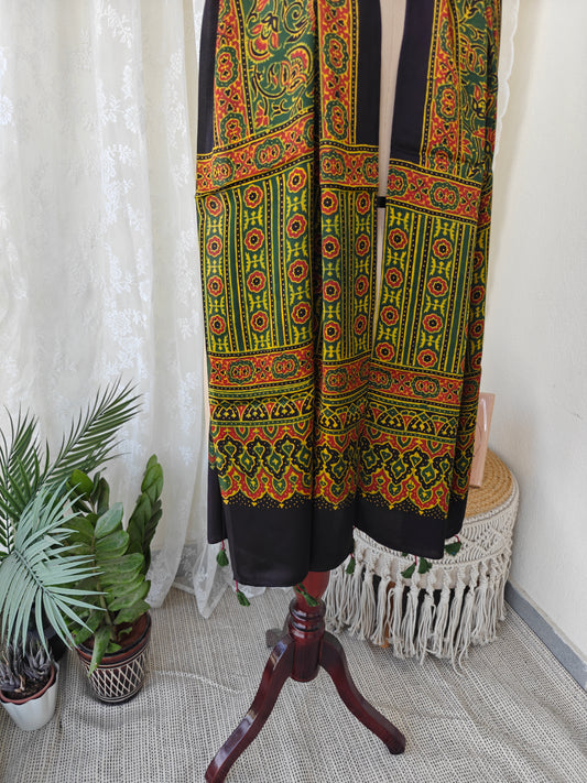 Green Handblock Printed Modal Ajrakh Stole
