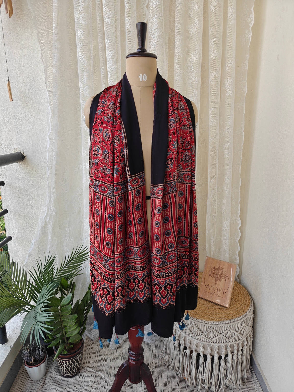 Red Handblock Printed Modal Ajrakh Stole