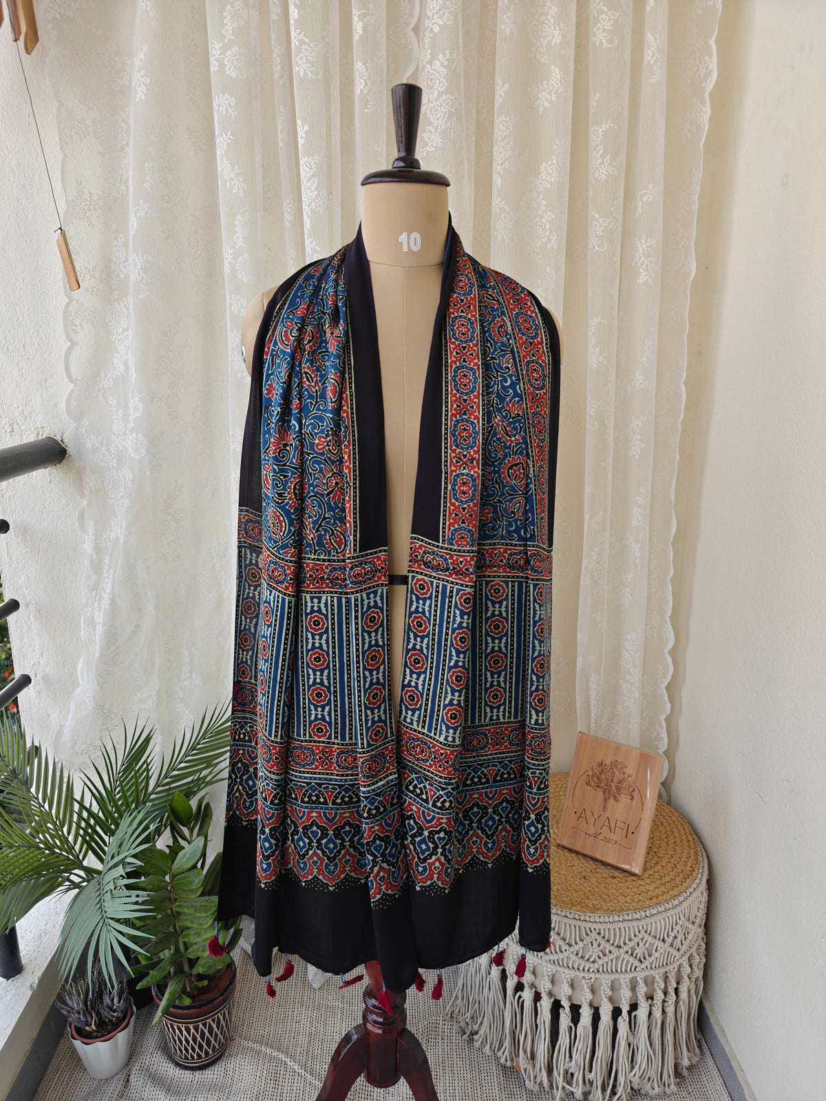 Indigo Handblock Printed Modal Ajrakh Stole