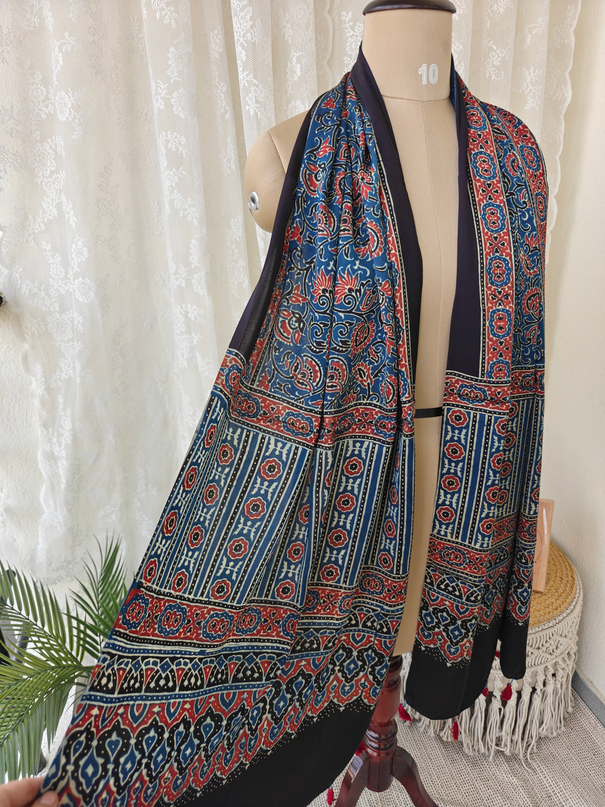 Indigo Handblock Printed Modal Ajrakh Stole
