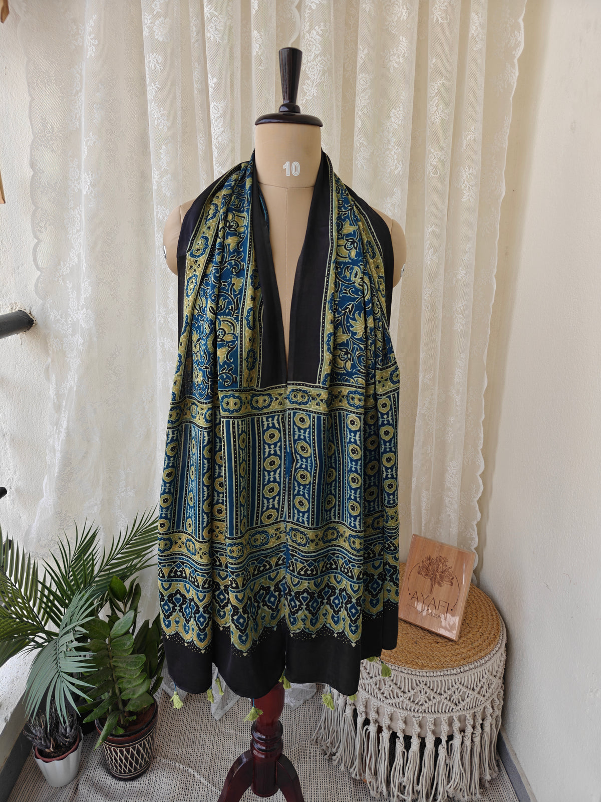 Blue Handblock Printed Modal Ajrakh Stole