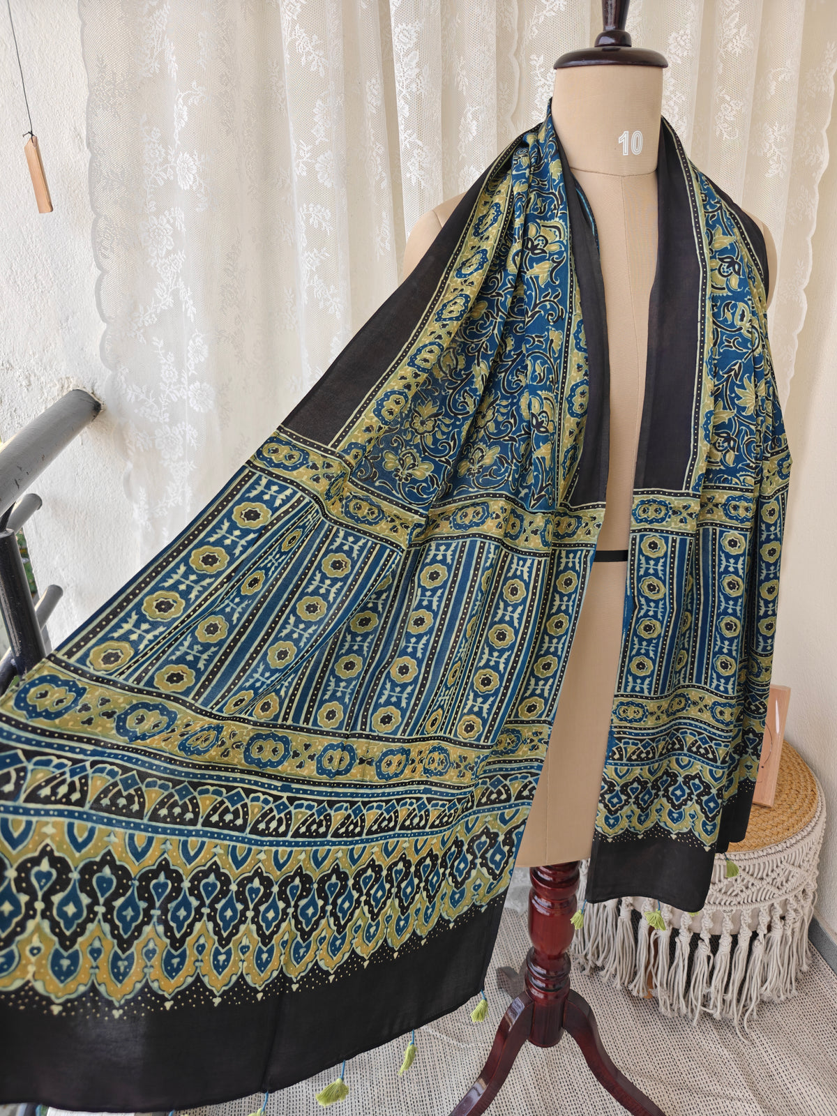 Blue Handblock Printed Modal Ajrakh Stole
