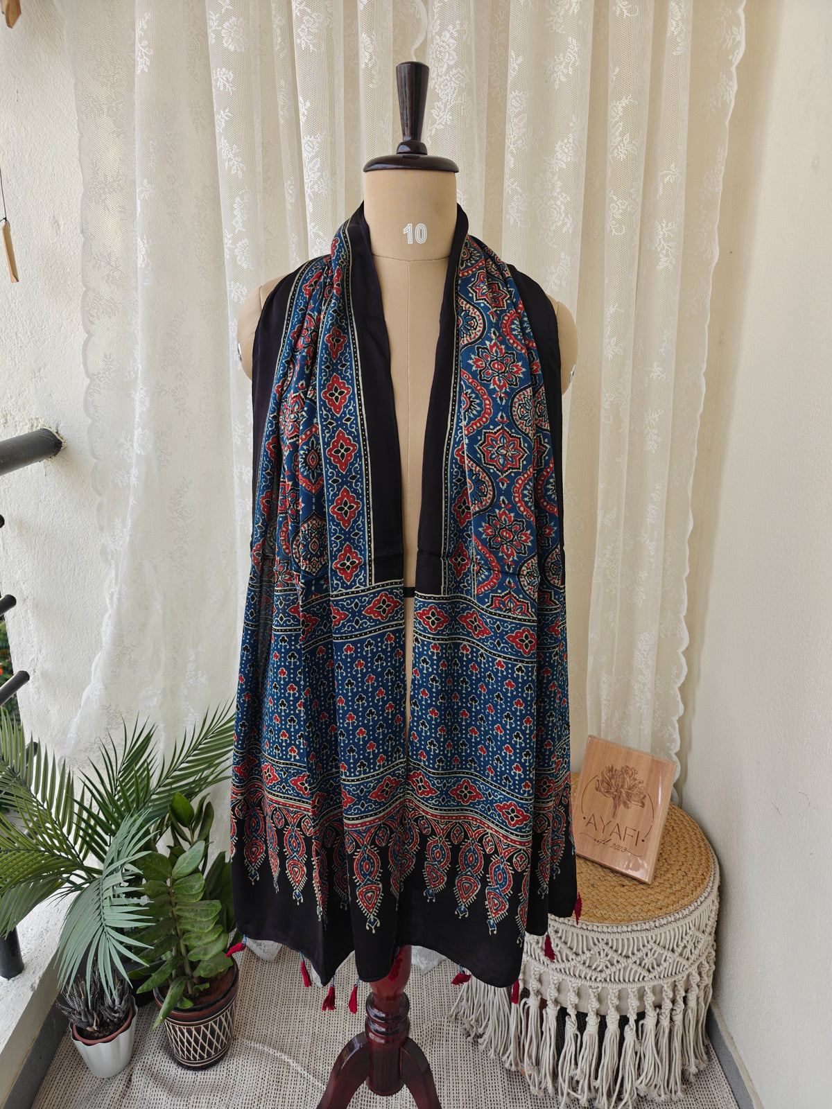 Indigo Handblock Printed Modal Ajrakh Stole