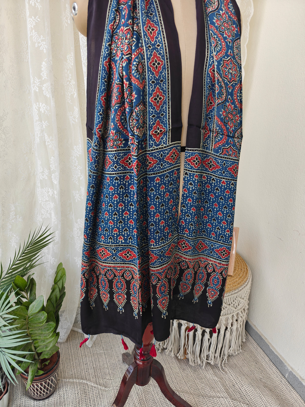 Indigo Handblock Printed Modal Ajrakh Stole