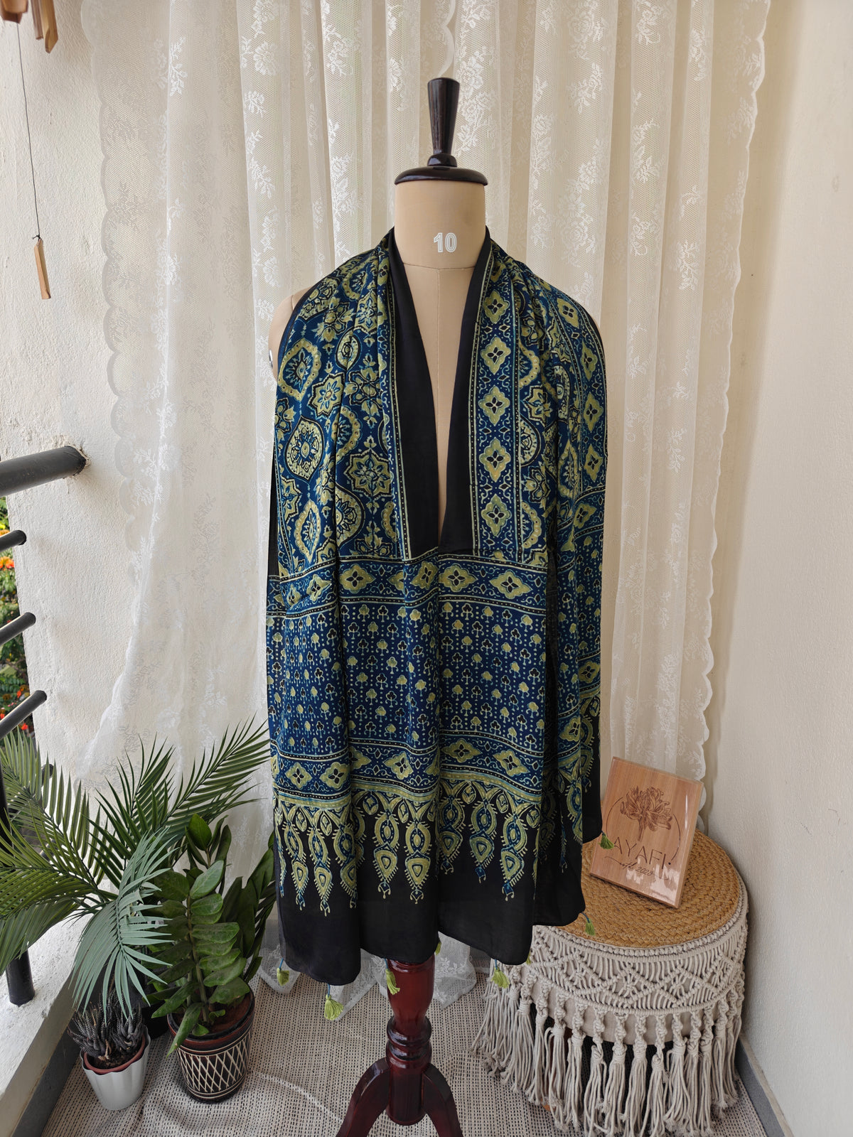 Blue Handblock Printed Modal Ajrakh Stole