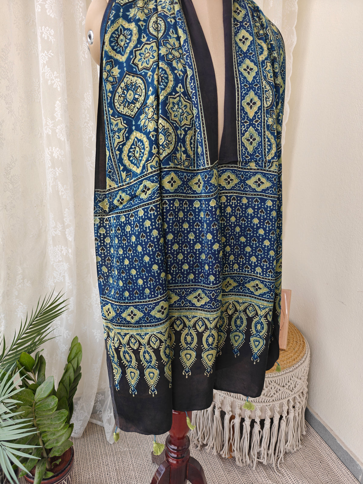 Blue Handblock Printed Modal Ajrakh Stole