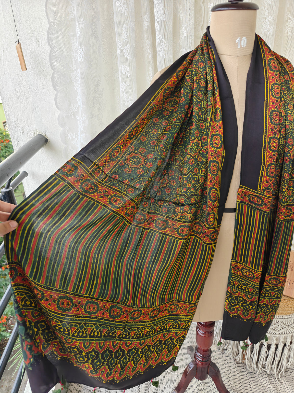 Green Handblock Printed Modal Ajrakh Stole