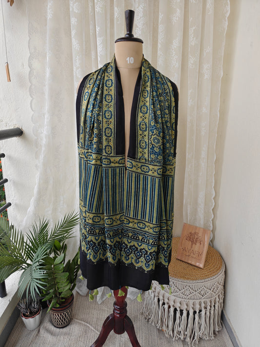Blue Handblock Printed Modal Ajrakh Stole