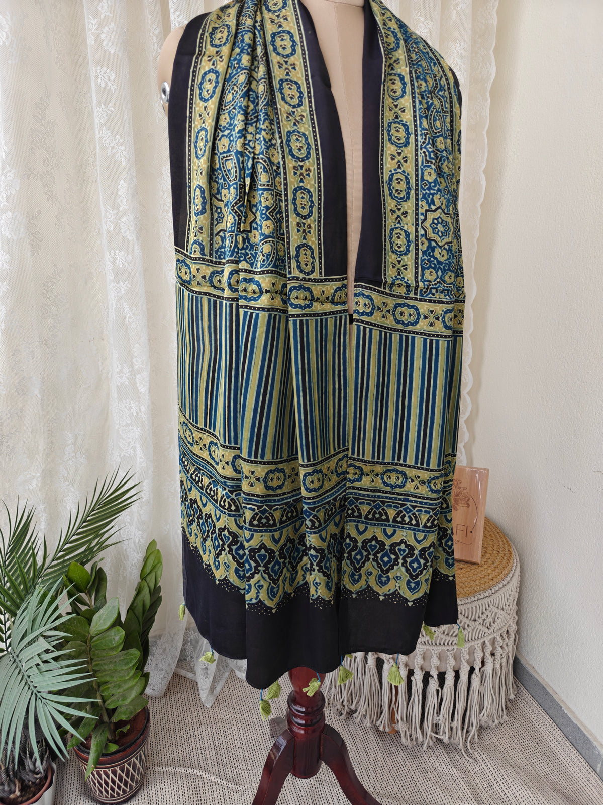 Blue Handblock Printed Modal Ajrakh Stole