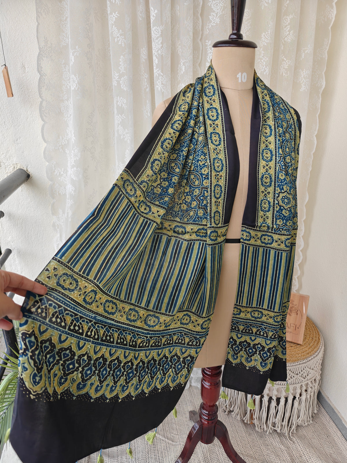 Blue Handblock Printed Modal Ajrakh Stole