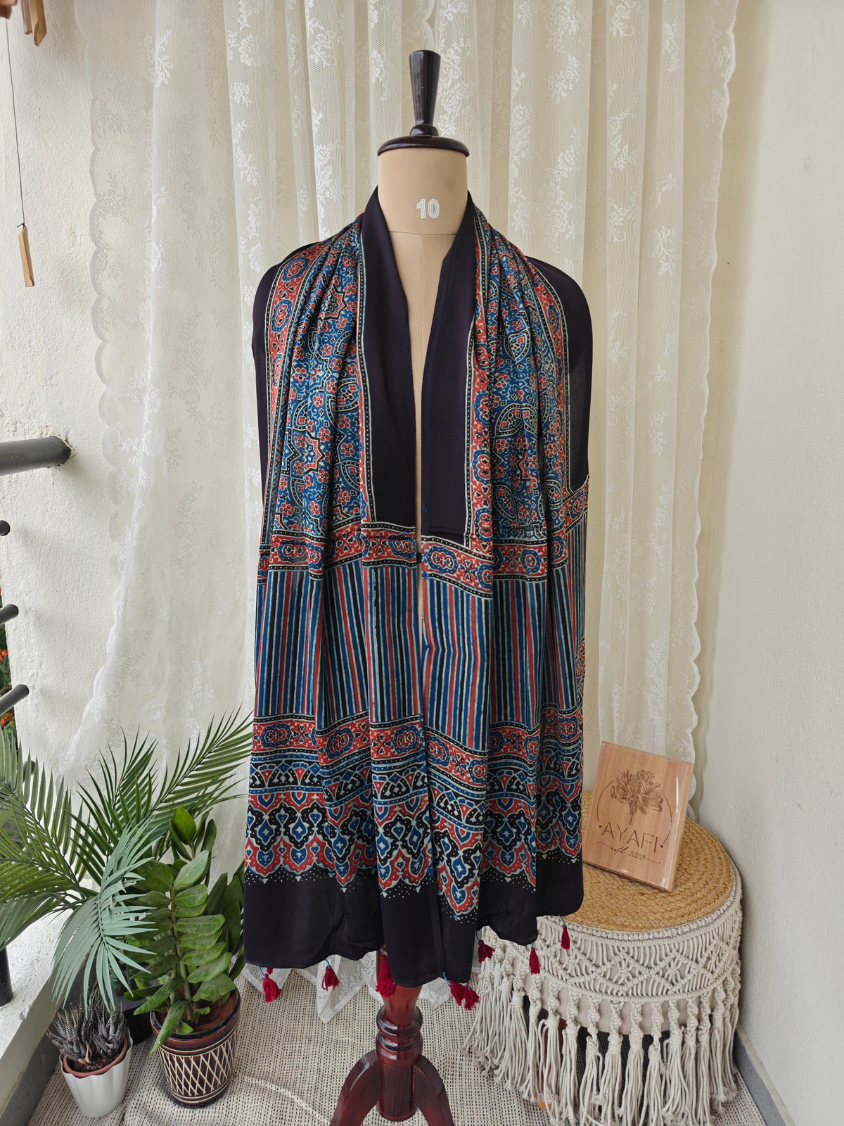 Indigo Handblock Printed Modal Ajrakh Stole