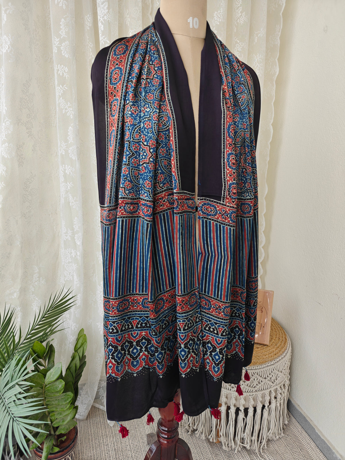 Indigo Handblock Printed Modal Ajrakh Stole