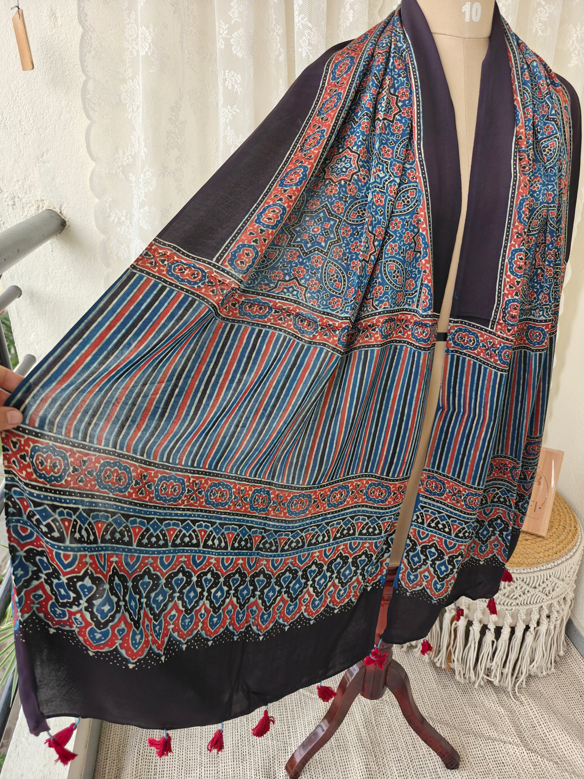 Indigo Handblock Printed Modal Ajrakh Stole