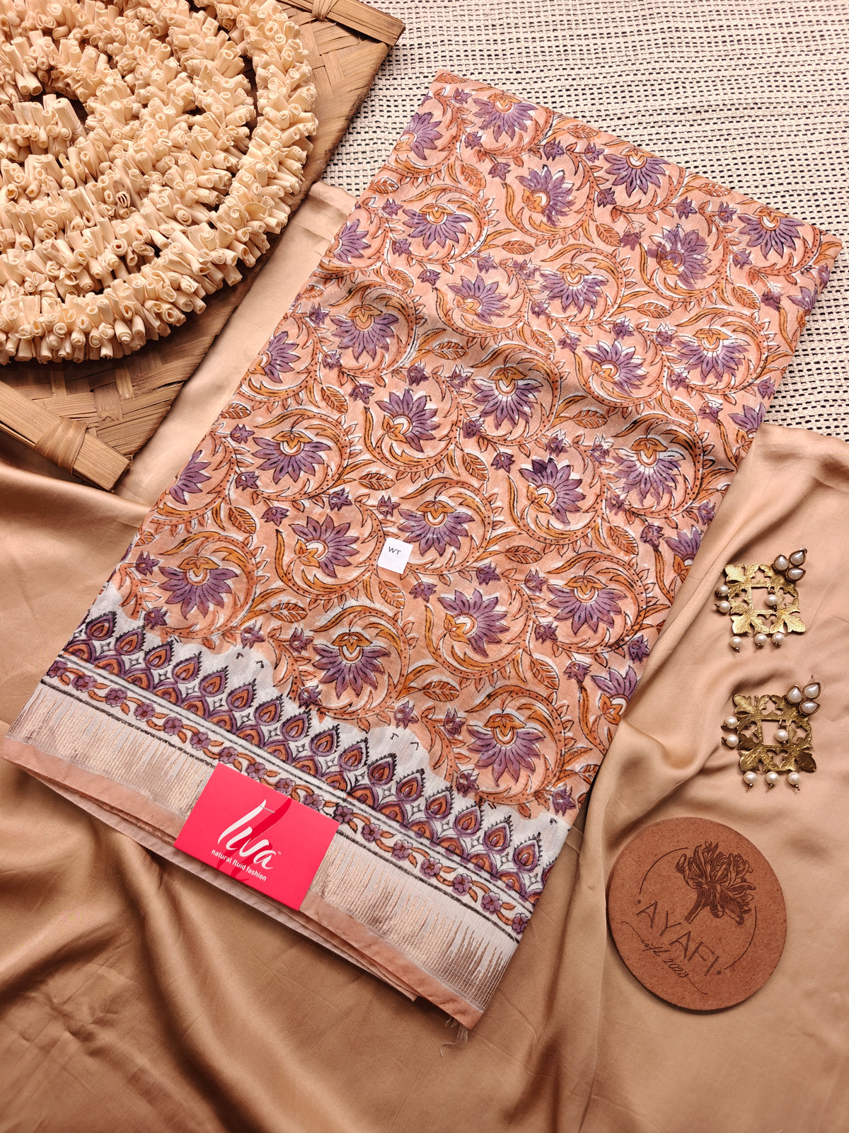 Pink Sanganeri Handblock Printed Maheshwari LIVA Saree