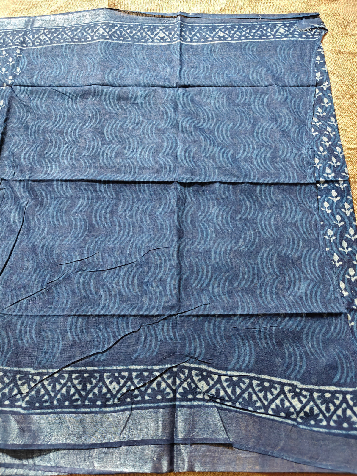 Indigo Dabu Handblock Printed Linen LIVA Saree