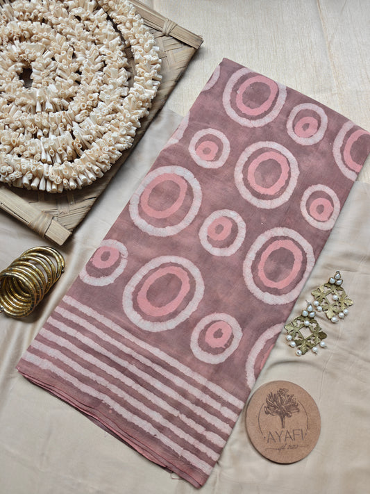 Mauve Dabu Hand Block Printed Mulmul Cotton Saree