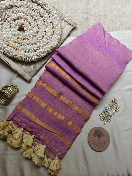 Lavender Striped Pallu Linen Tissue Saree