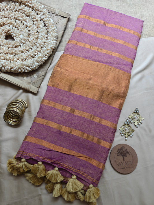 Lavender Striped Pallu Linen Tissue Saree