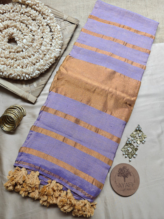 Lilac Striped Pallu Linen Tissue Saree