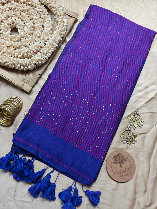 Blue Sequin Striped Pallu Modal Cotton Saree