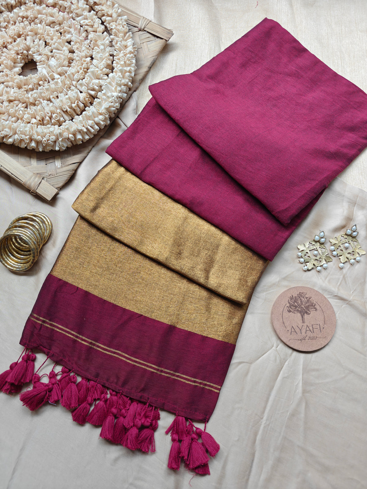 Maroon Zari Pallu Modal Cotton Saree