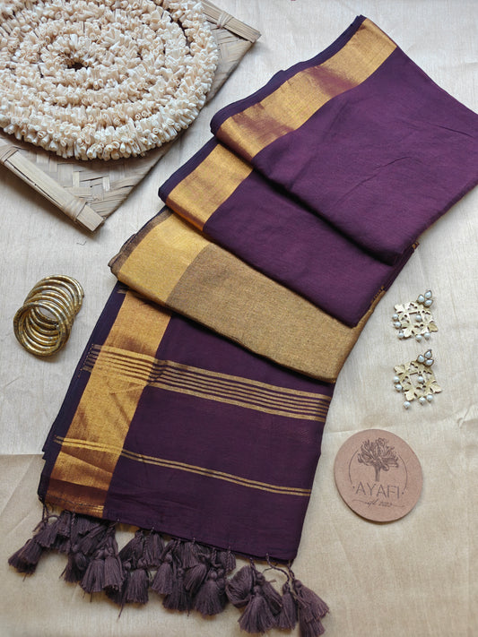 Burgundy Zari Pallu Modal Cotton Saree