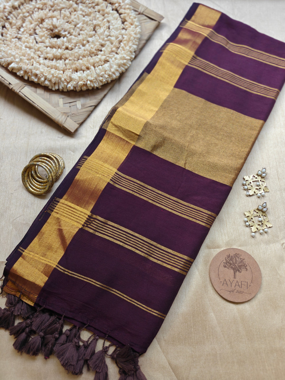 Burgundy Zari Pallu Modal Cotton Saree