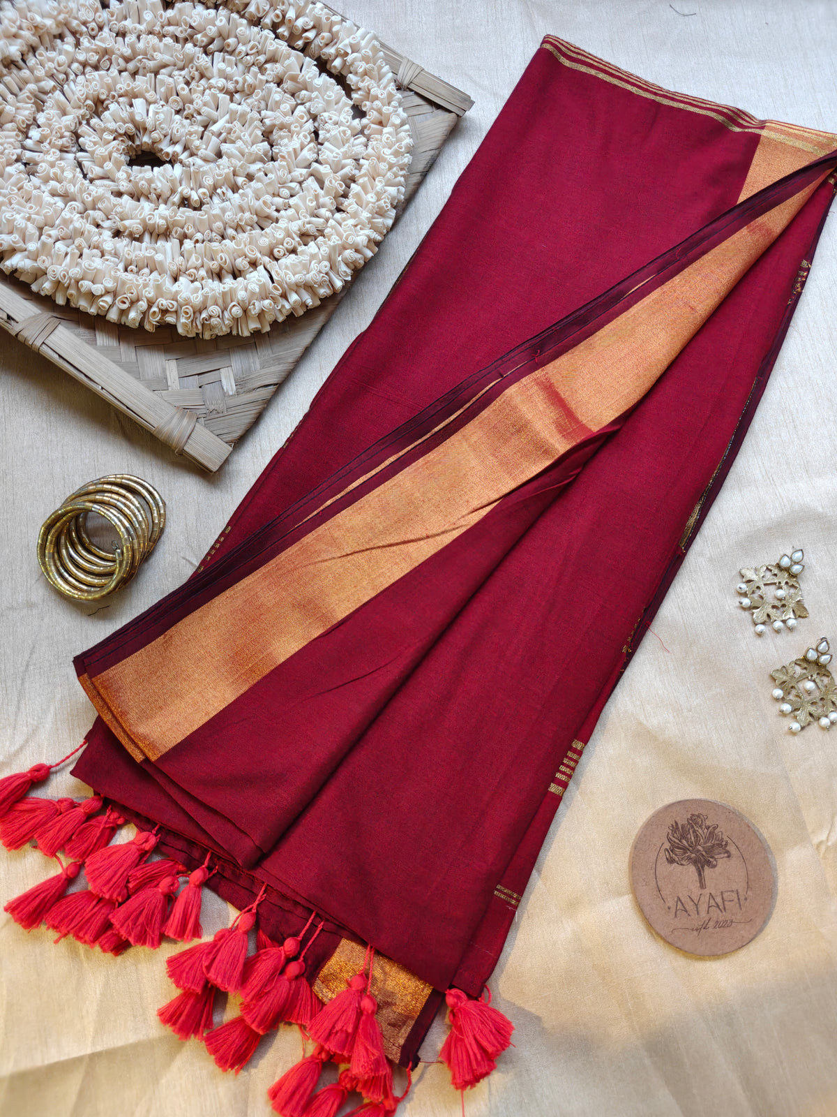 Rust Zari Pallu Modal Cotton Saree