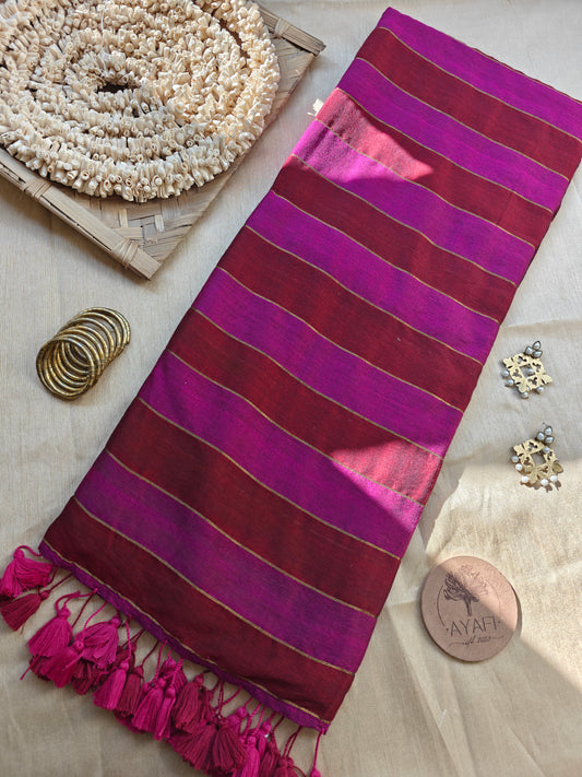 Pink-Maroon Zari Stripe Modal Cotton Saree