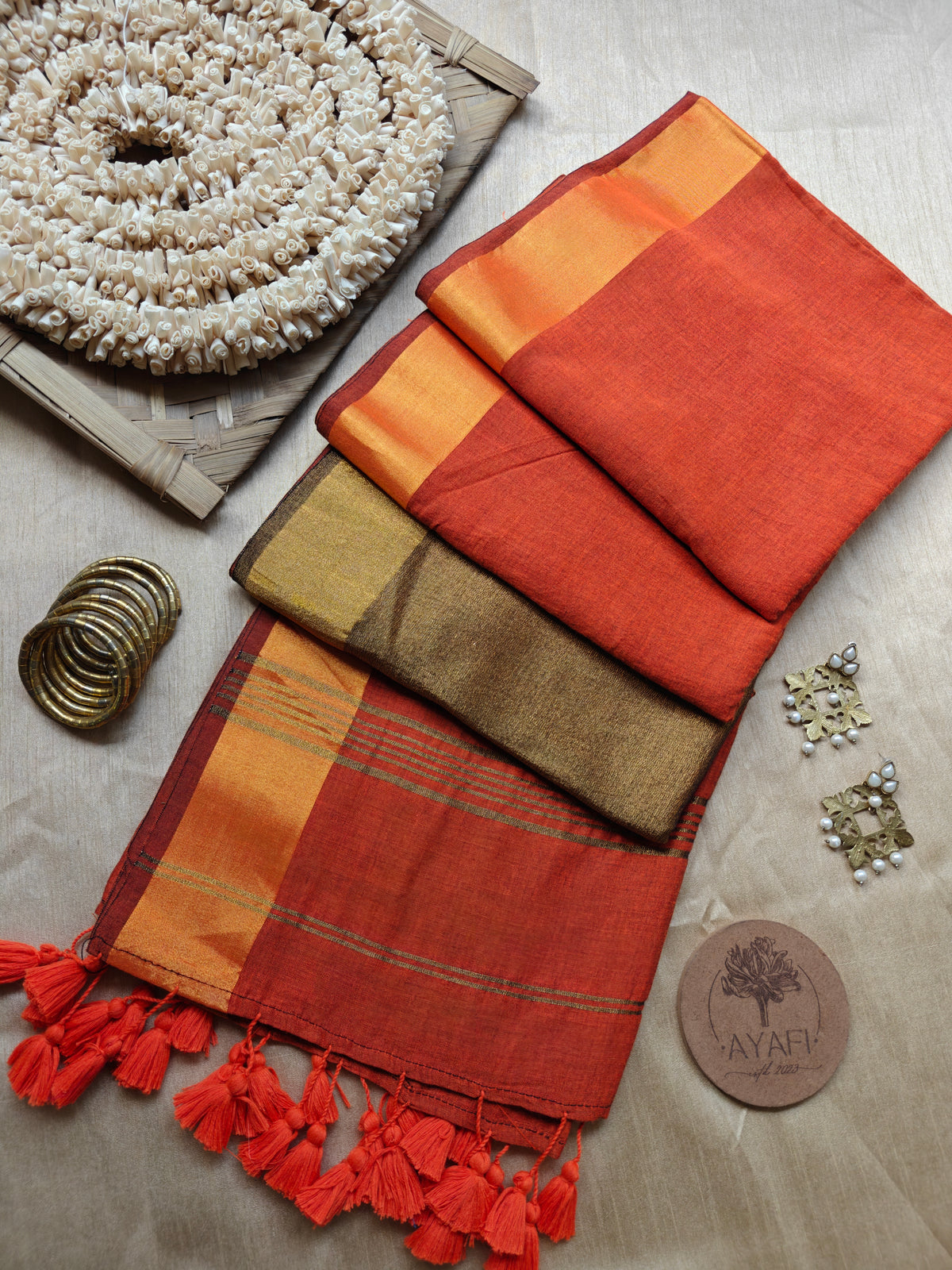 Orange Zari Pallu Modal Cotton Saree