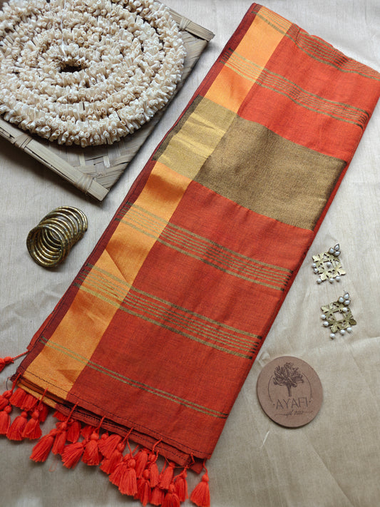 Orange Zari Pallu Modal Cotton Saree