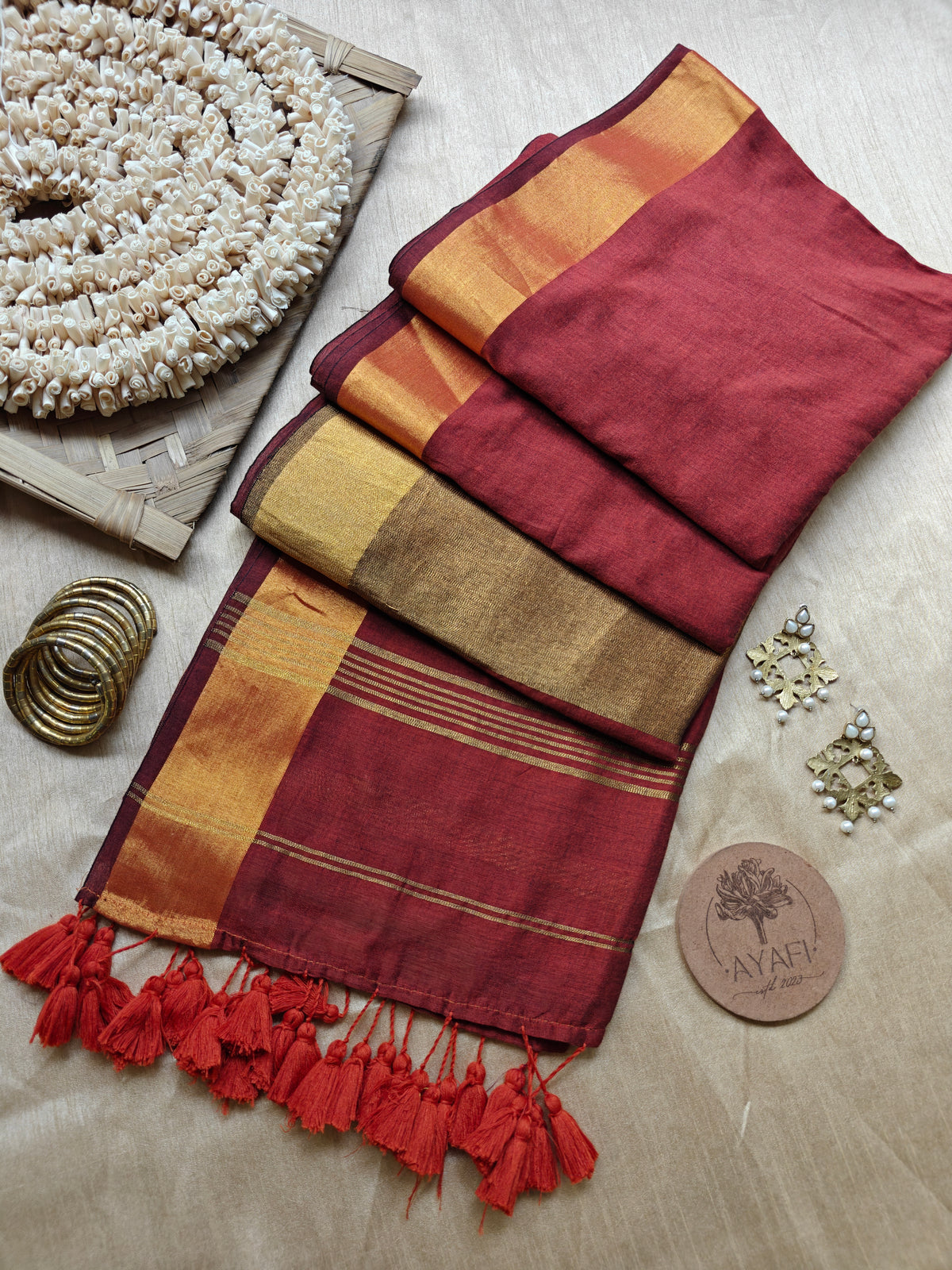 Brown Zari Pallu Modal Cotton Saree