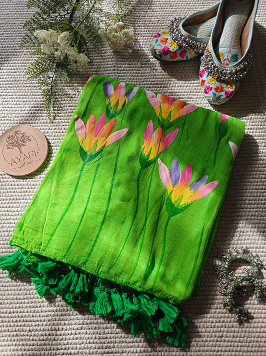 Thyme Water Lilly Hand-Painted Saree